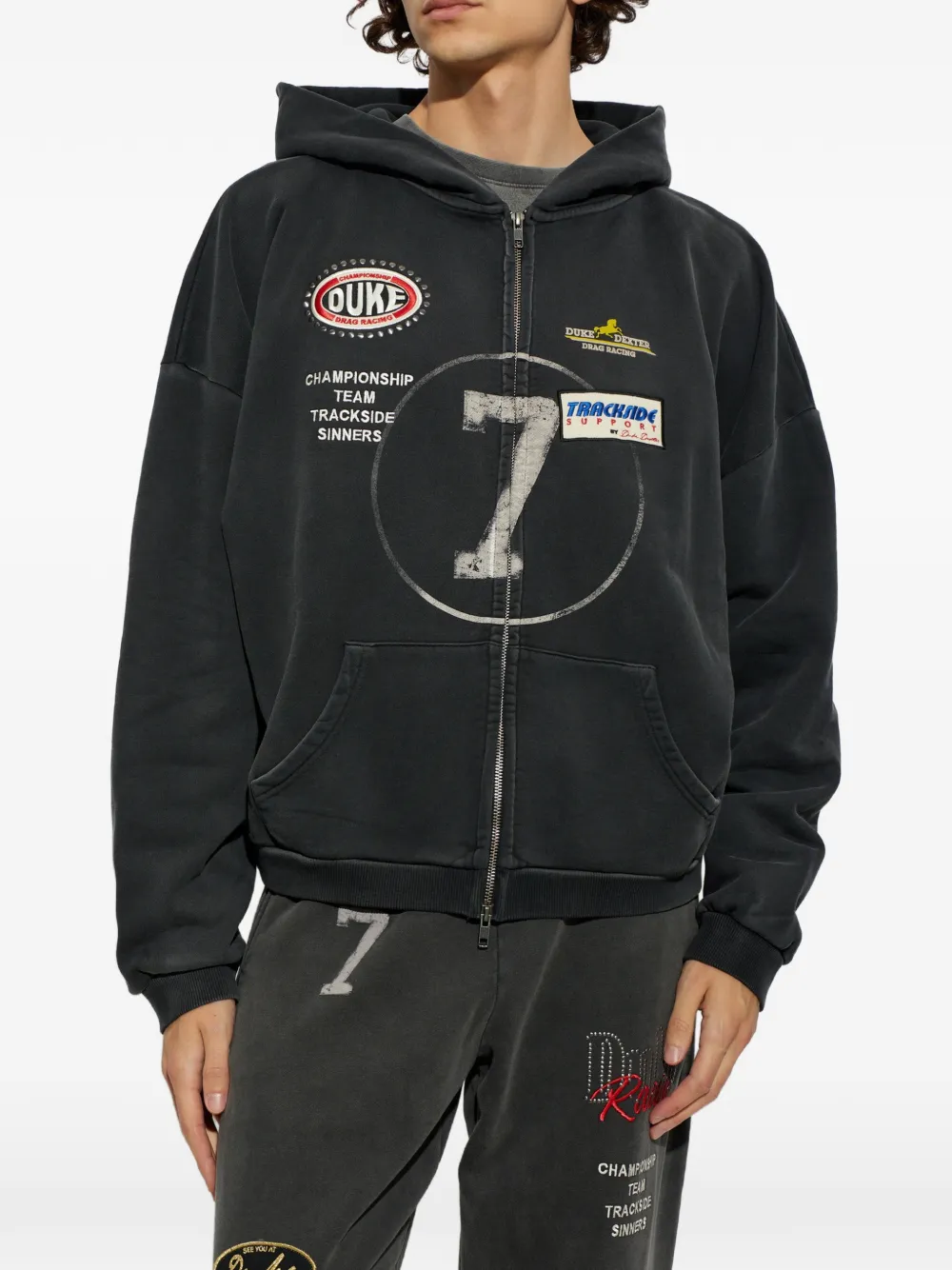 DUKE & DEXTER DR4 Eat Dirt hoodie met rits en grafische print Zwart