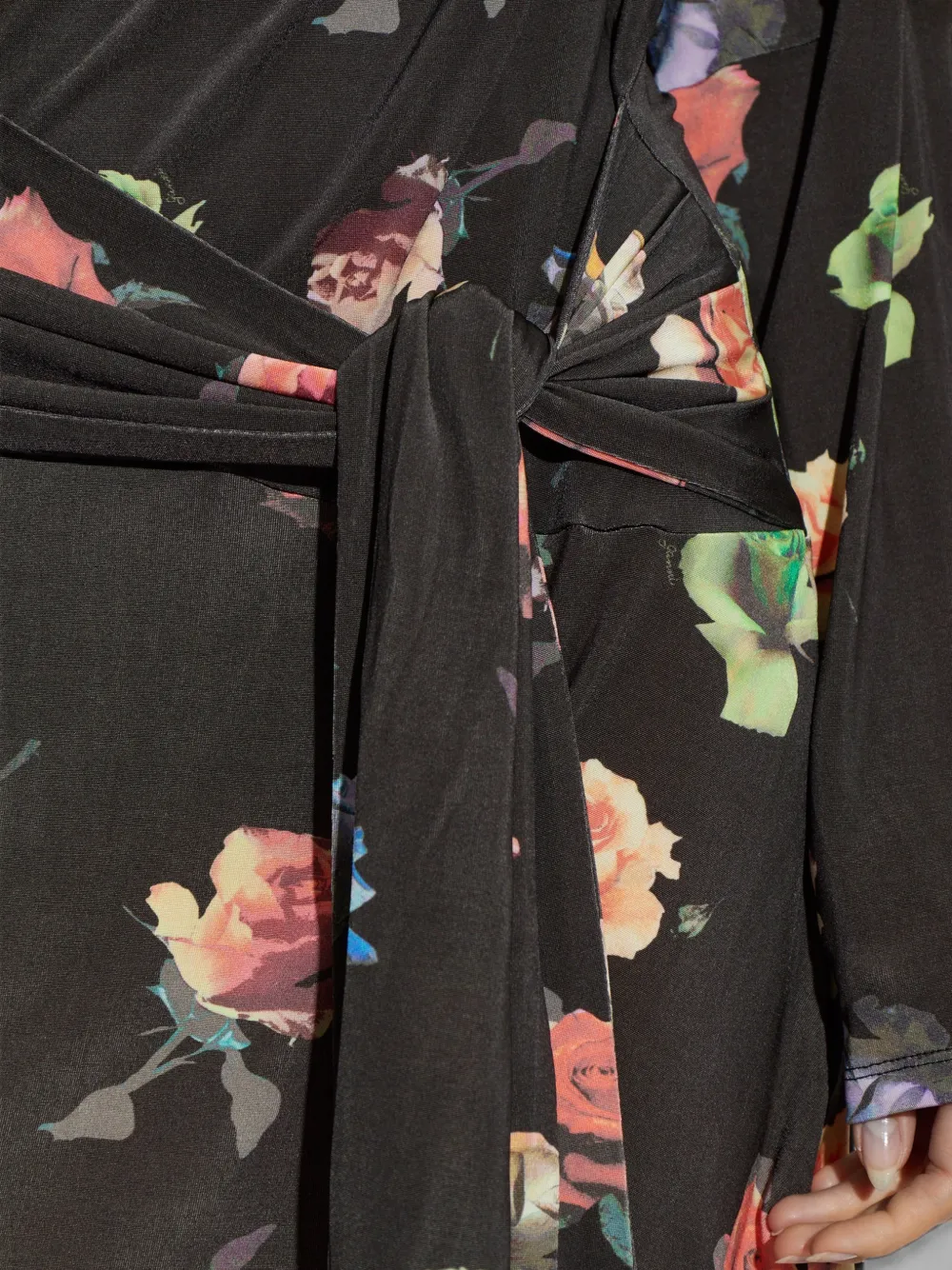 GANNI Mini-jurk met gestrikte taille en bloemen-patroon Zwart