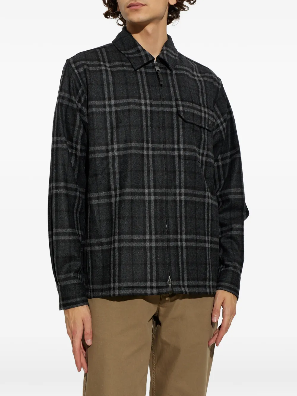 Burberry Geruit wollen kasjmier shirtjack Grijs