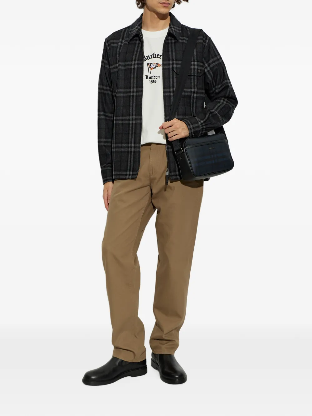 Burberry Geruit wollen kasjmier shirtjack Grijs