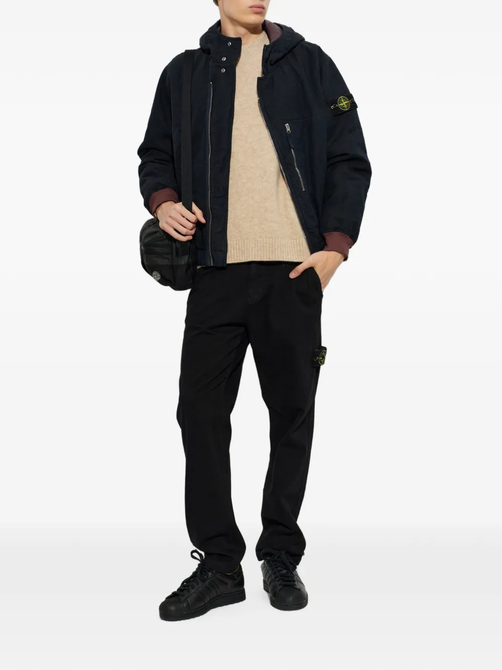 Stone Island 4100042 diagonaal katoenen TC wollen jack Blauw