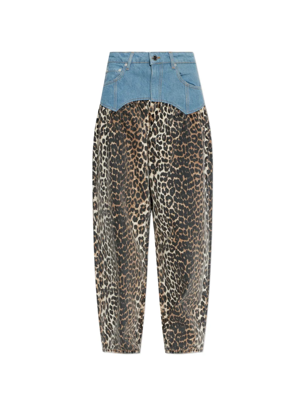 GANNI leopard-print panelled jeans
