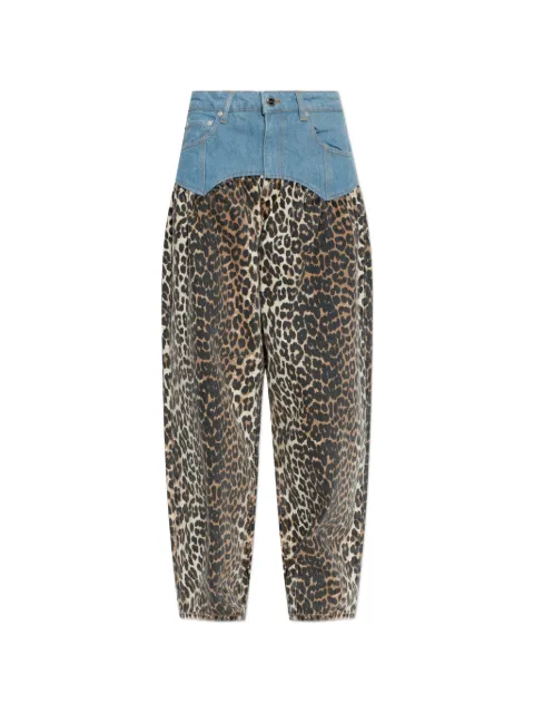 GANNI leopard-print panelled jeans