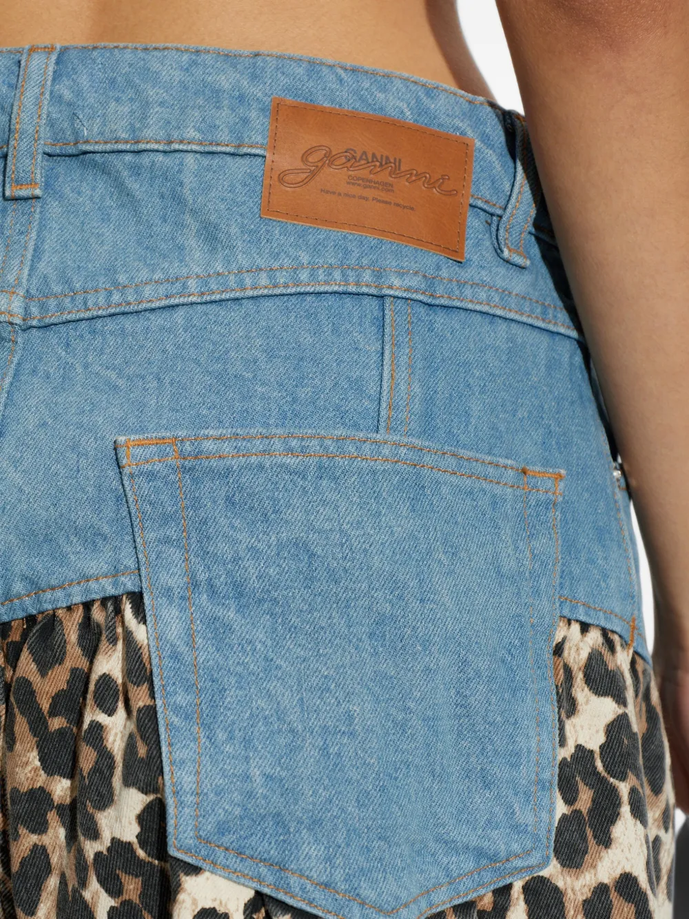 GANNI leopard-print panelled jeans Bruin