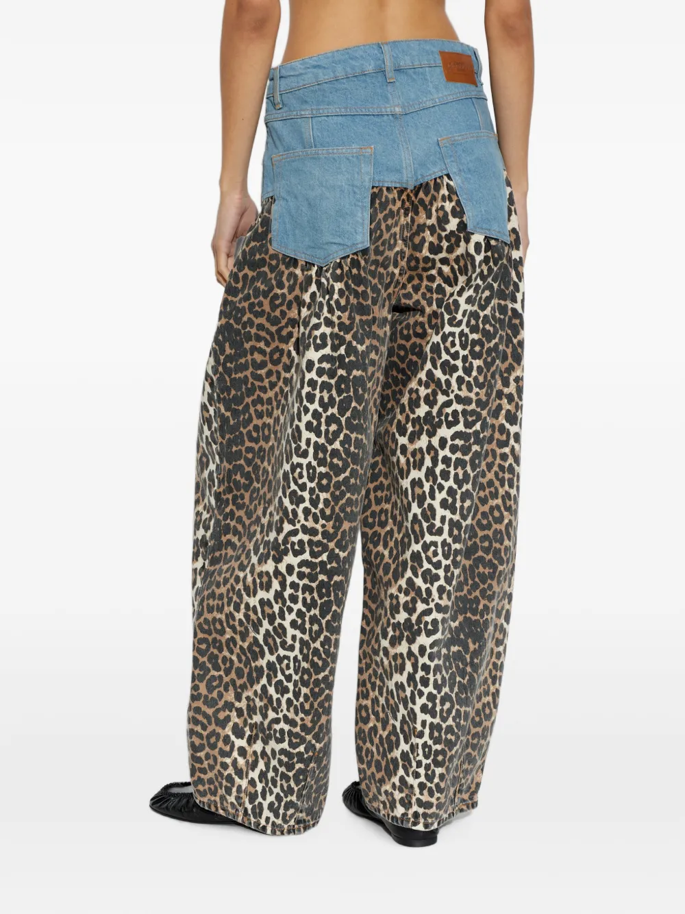 GANNI leopard-print panelled jeans Bruin