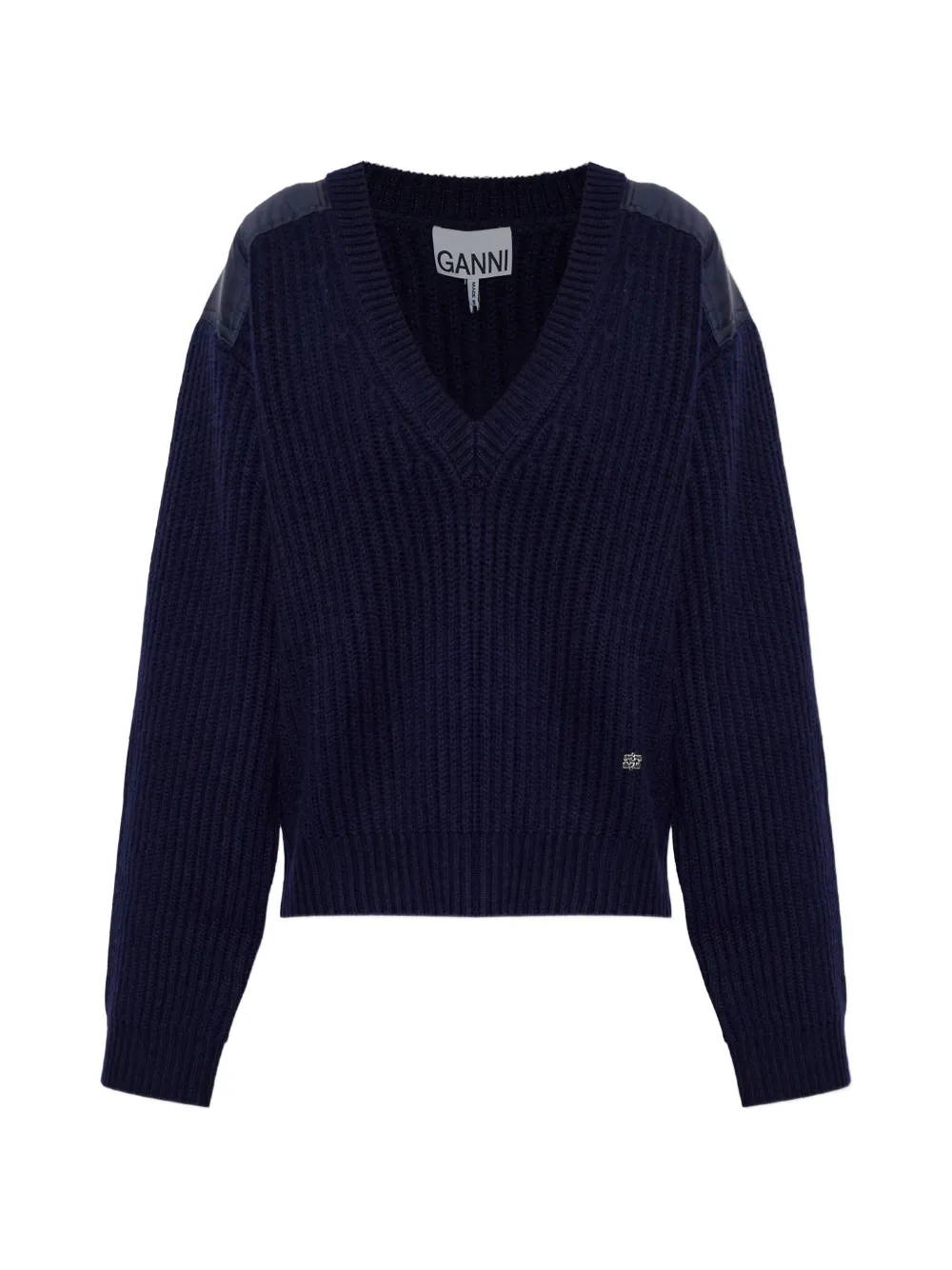 GANNI pull côtelé à col v - Bleu