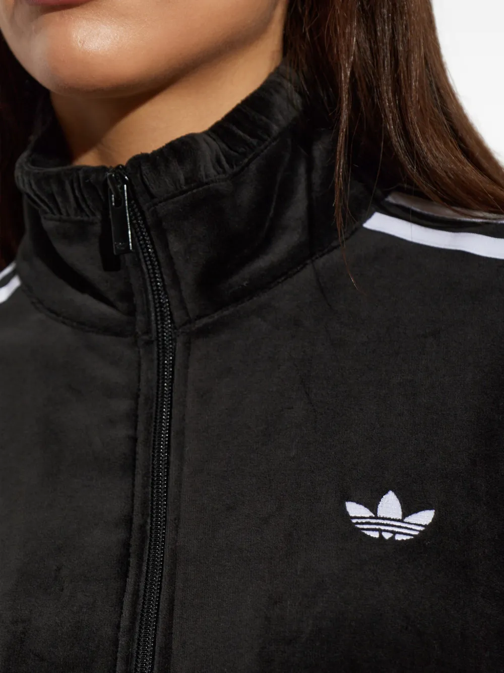 adidas Fluwelen sweater met streepdetail en rits Zwart