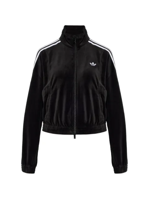 adidas velour stripe-detail zip-up sweatshirt