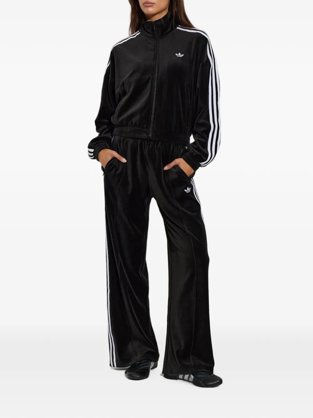adidas Fluwelen sweater met streepdetail en rits Zwart