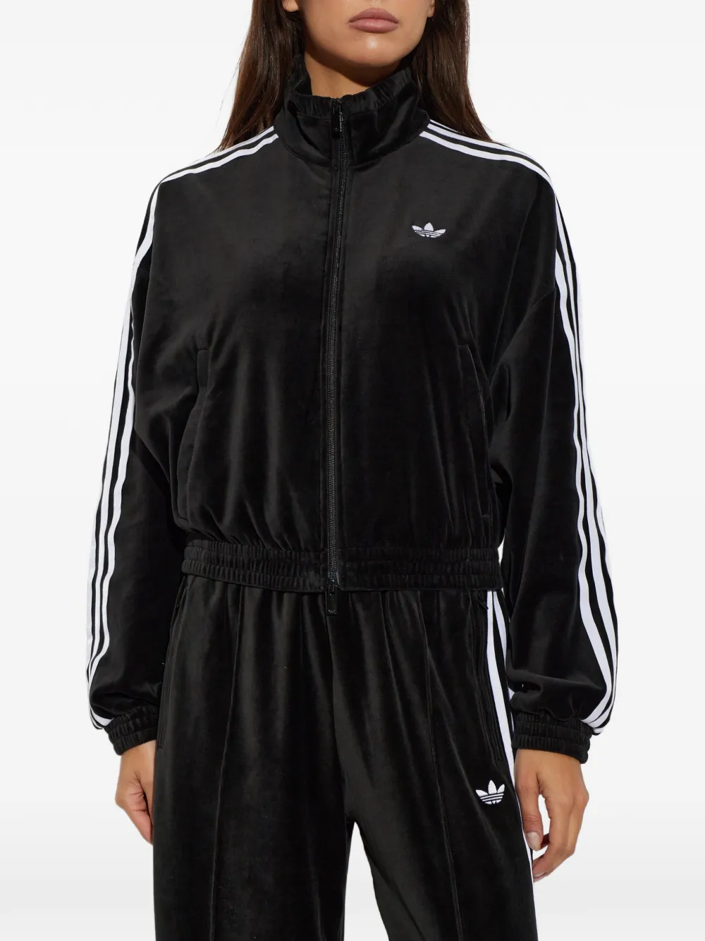 adidas Fluwelen sweater met streepdetail en rits Zwart