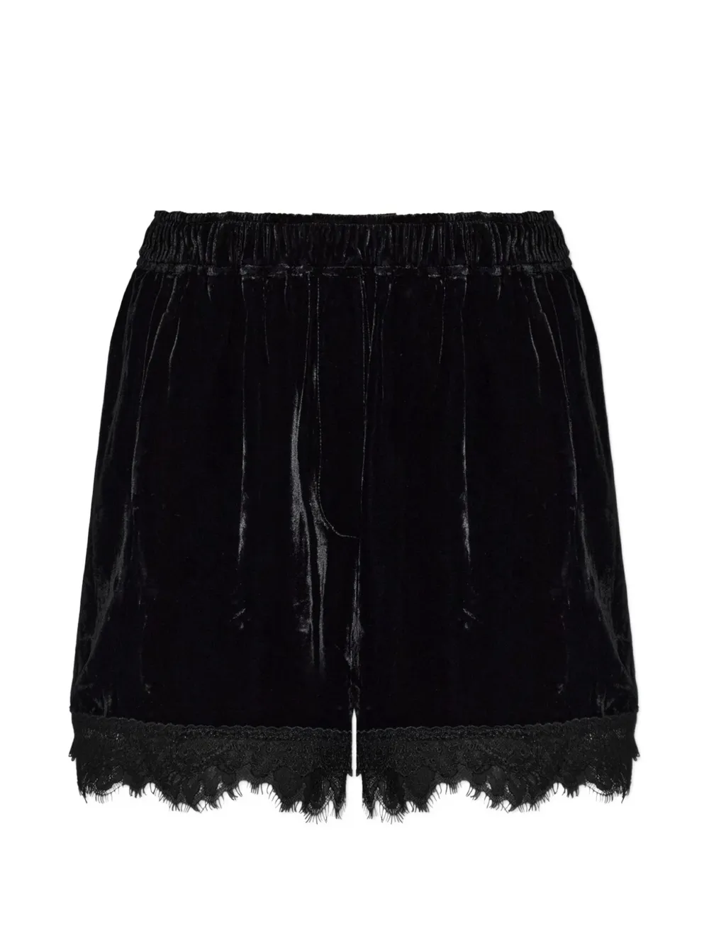 GANNI lace-trim velvet shorts - Nero