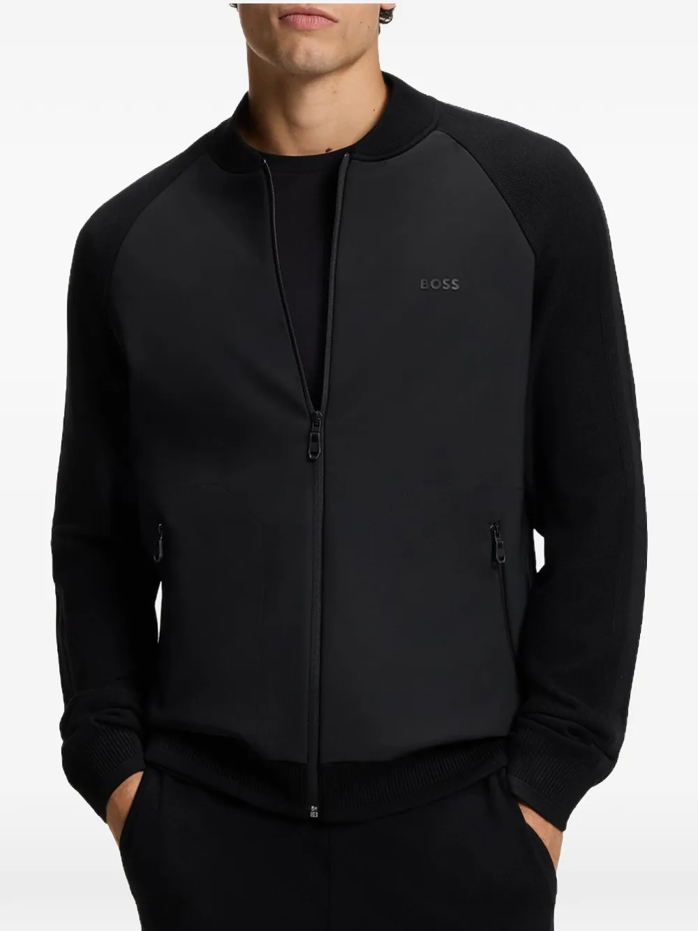 BOSS Sweater met raglanmouwen en rits Zwart