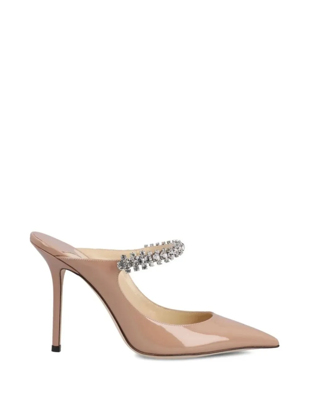 Jimmy Choo Bing 100 ballet pink patent-leather mules with crystal strap