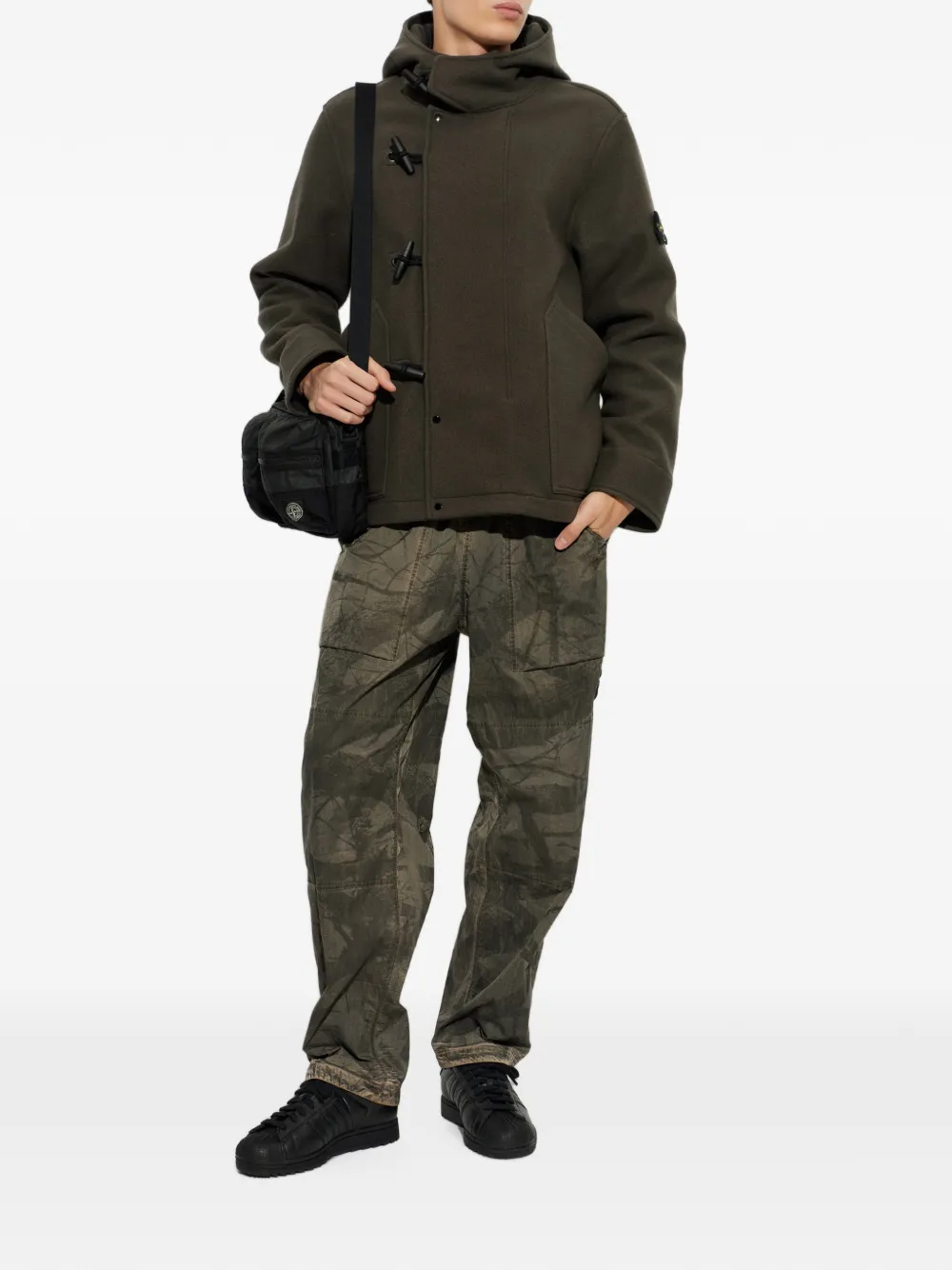 Stone Island Heavy Melton jack met capuchon Groen