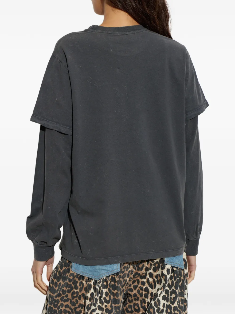 GANNI T-shirt met logoprint en gelaagde mouwen Grijs