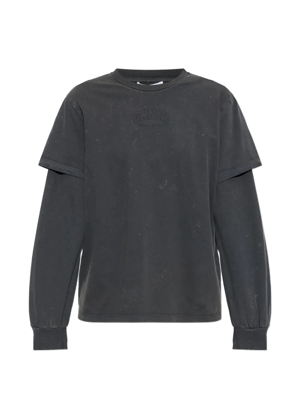 GANNI t-shirt à logo imprimé et manches superposées - Gris GANNI t-shirt à logo imprimé et manches superposées - Gris