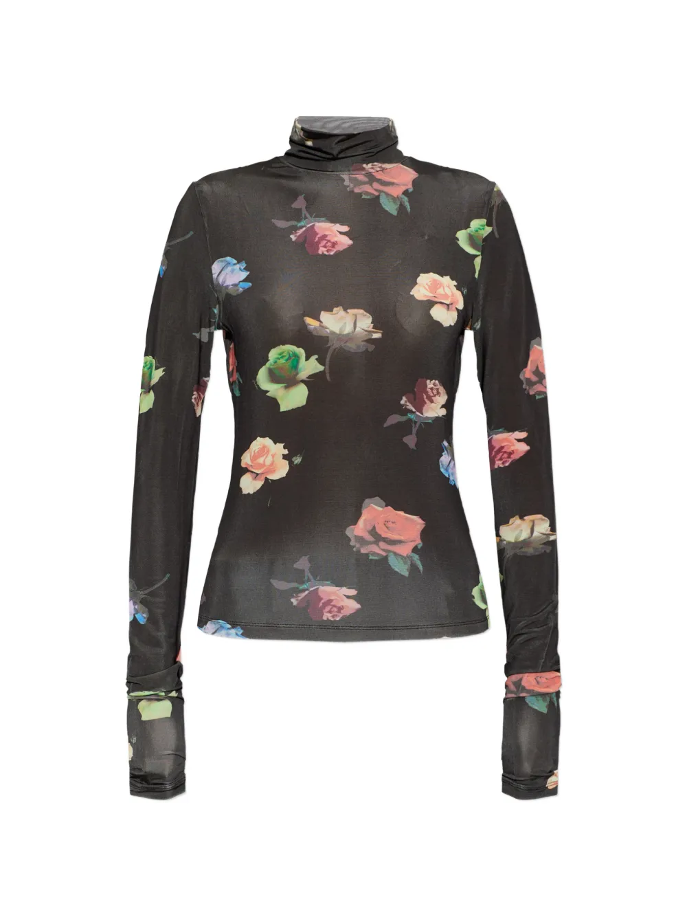 GANNI floral-print high-neck top