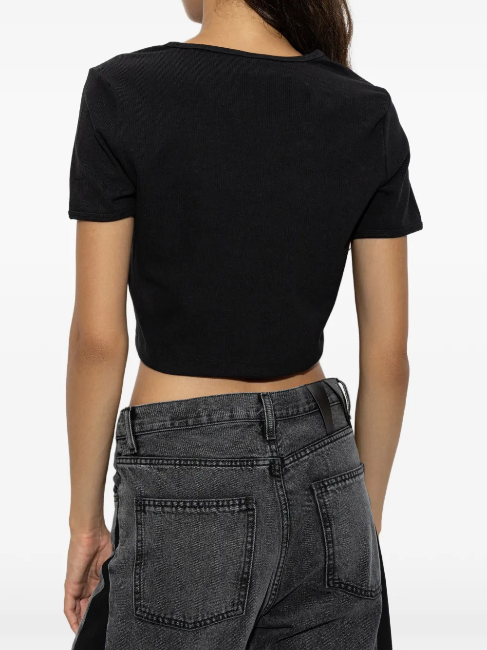 adidas Geribbeld T-shirt met geborduurd logo Zwart