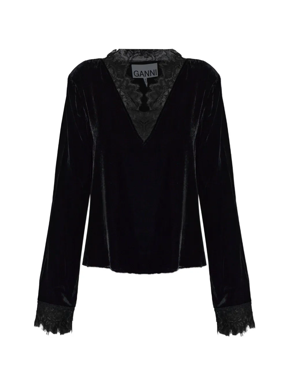 GANNI lace-trimmed velvet top