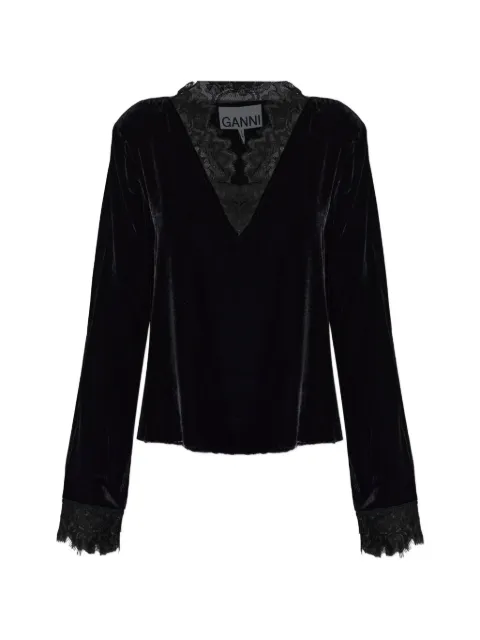 GANNI lace-trimmed velvet top