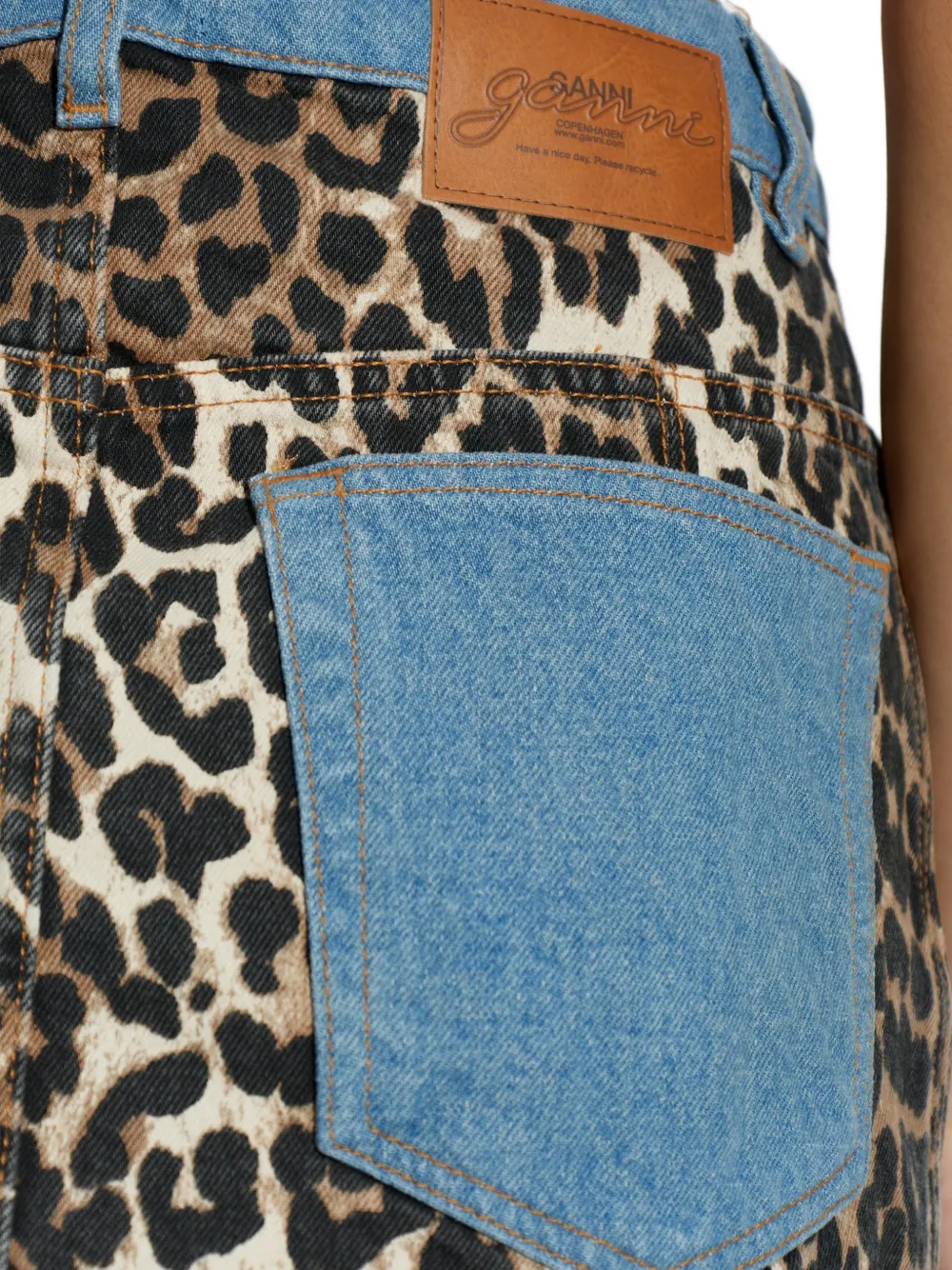 GANNI Mini-rok met luipaard-print en vlakken Bruin