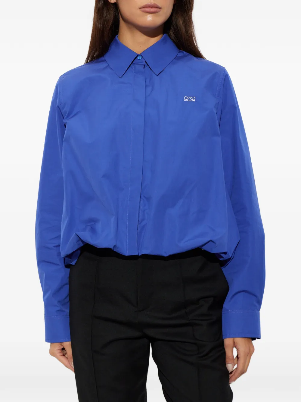 LOEWE Cropped blouse met Anagram-borduurwerk Blauw