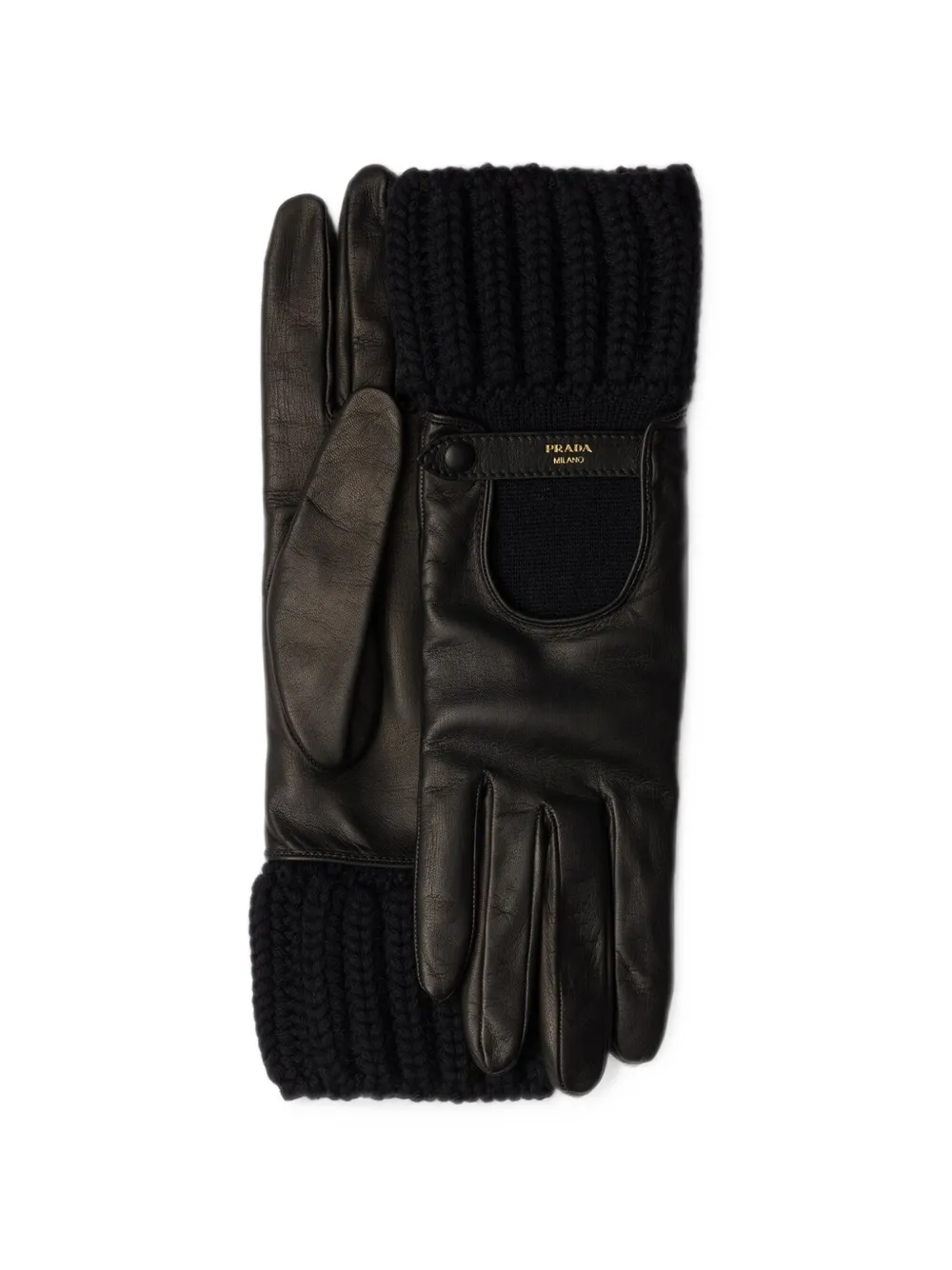 Prada Guanti in nappa e maglia mélange - Nero