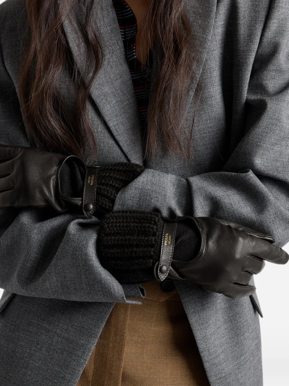 Prada Nappaleren en gebreide handschoenen Zwart