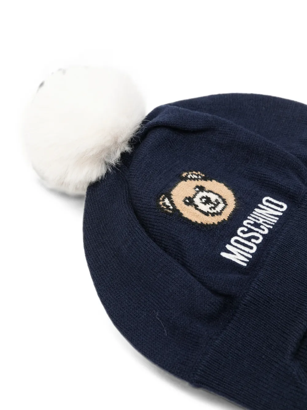 Moschino Kids Teddy Bear pom-pom beanie hat Blauw