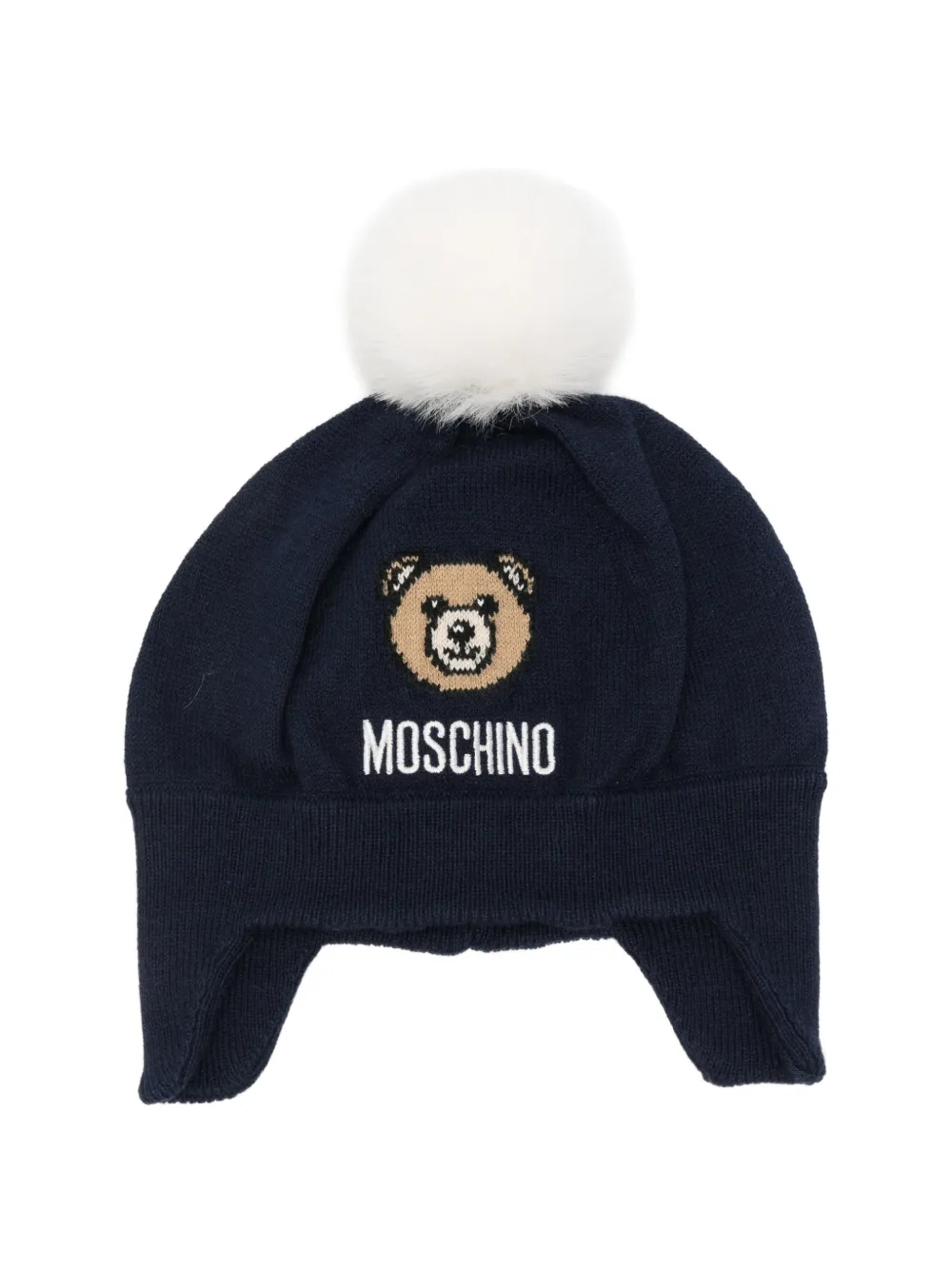 Moschino Kids Teddy Bear pom-pom beanie hat Blauw