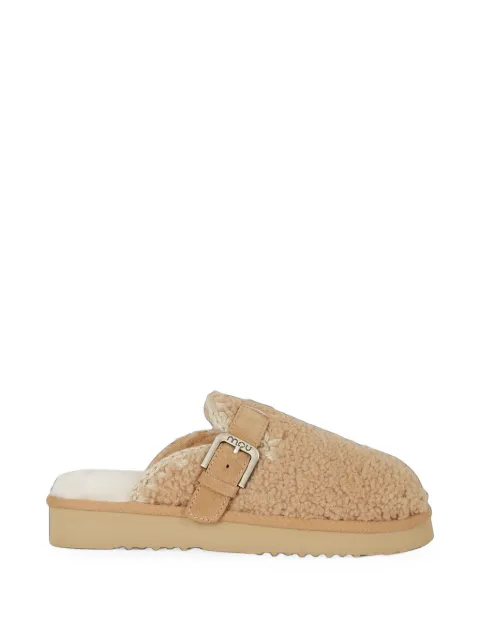 Mou Curly buckle-fastening sheepskin mules