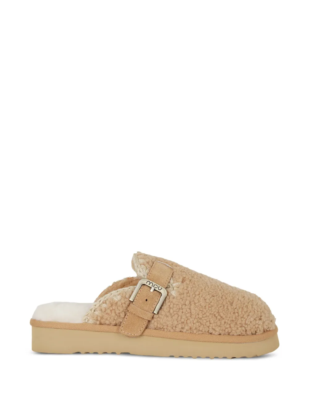 Mou Curly buckle-fastening sheepskin mules - Toni neutri