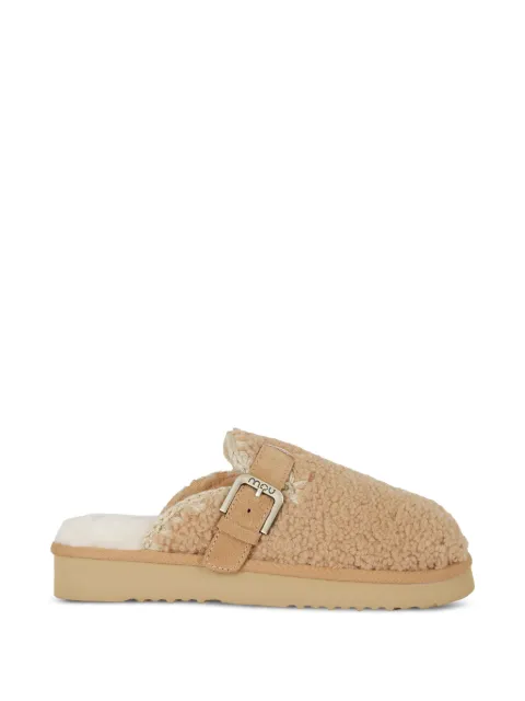 Mou Curly buckle-fastening sheepskin mules