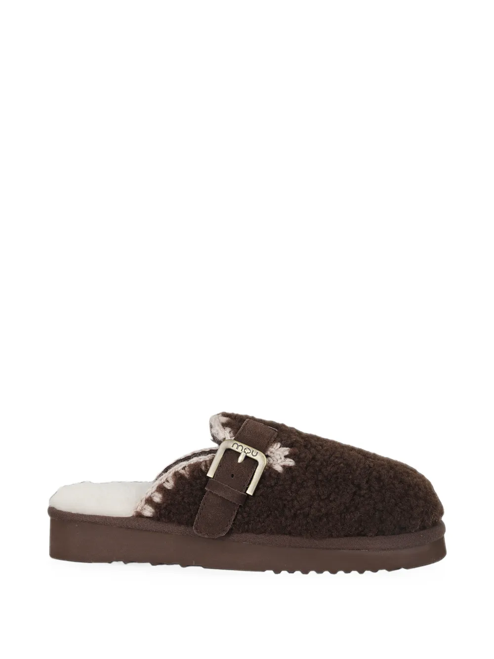 Mou Curly buckle-fastening slippers - Marrone