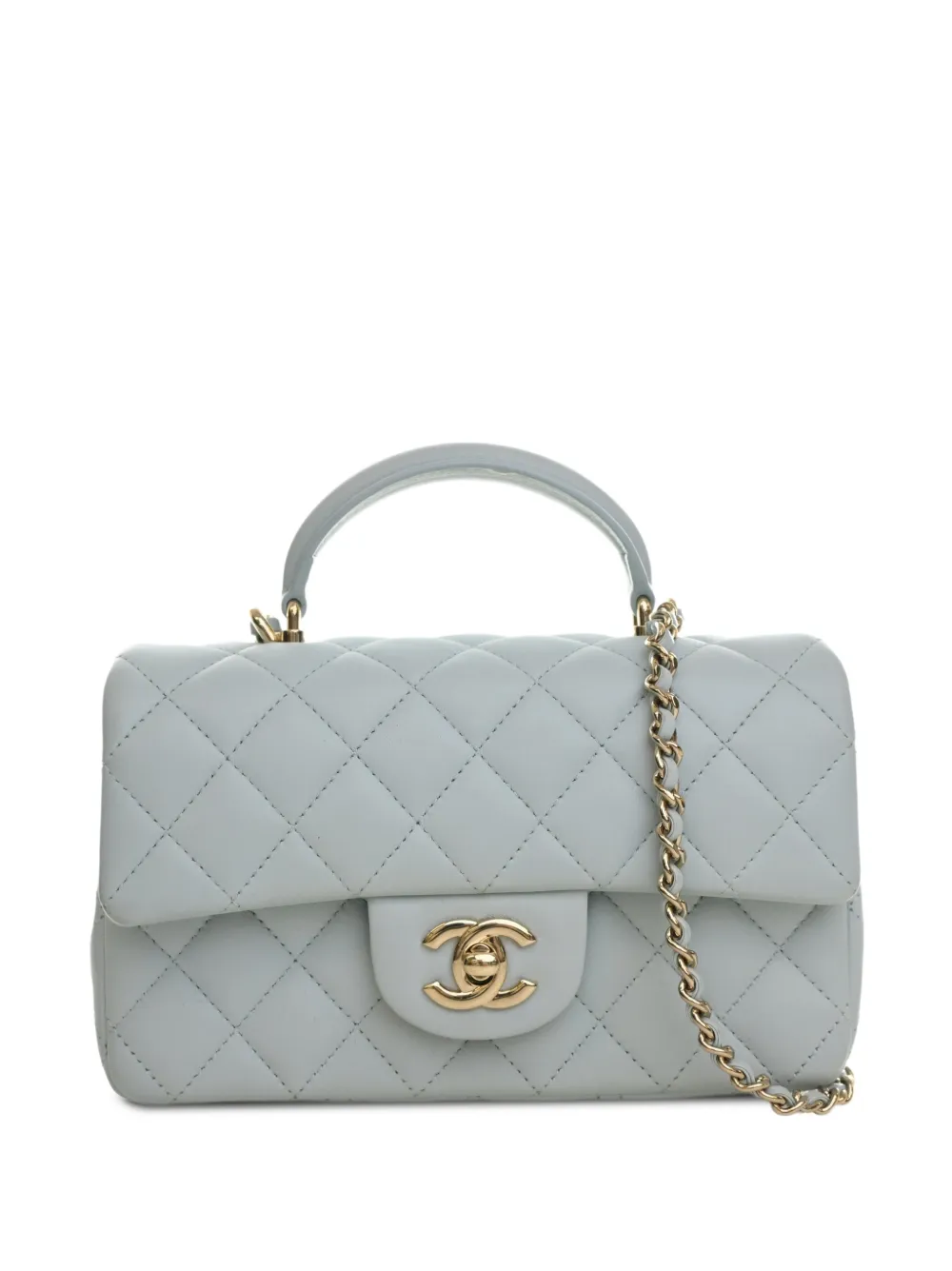 CHANEL Pre-Owned 2021-2026 Mini Rectangular Classic Lambskin Top Handle Flap satchel - Blu