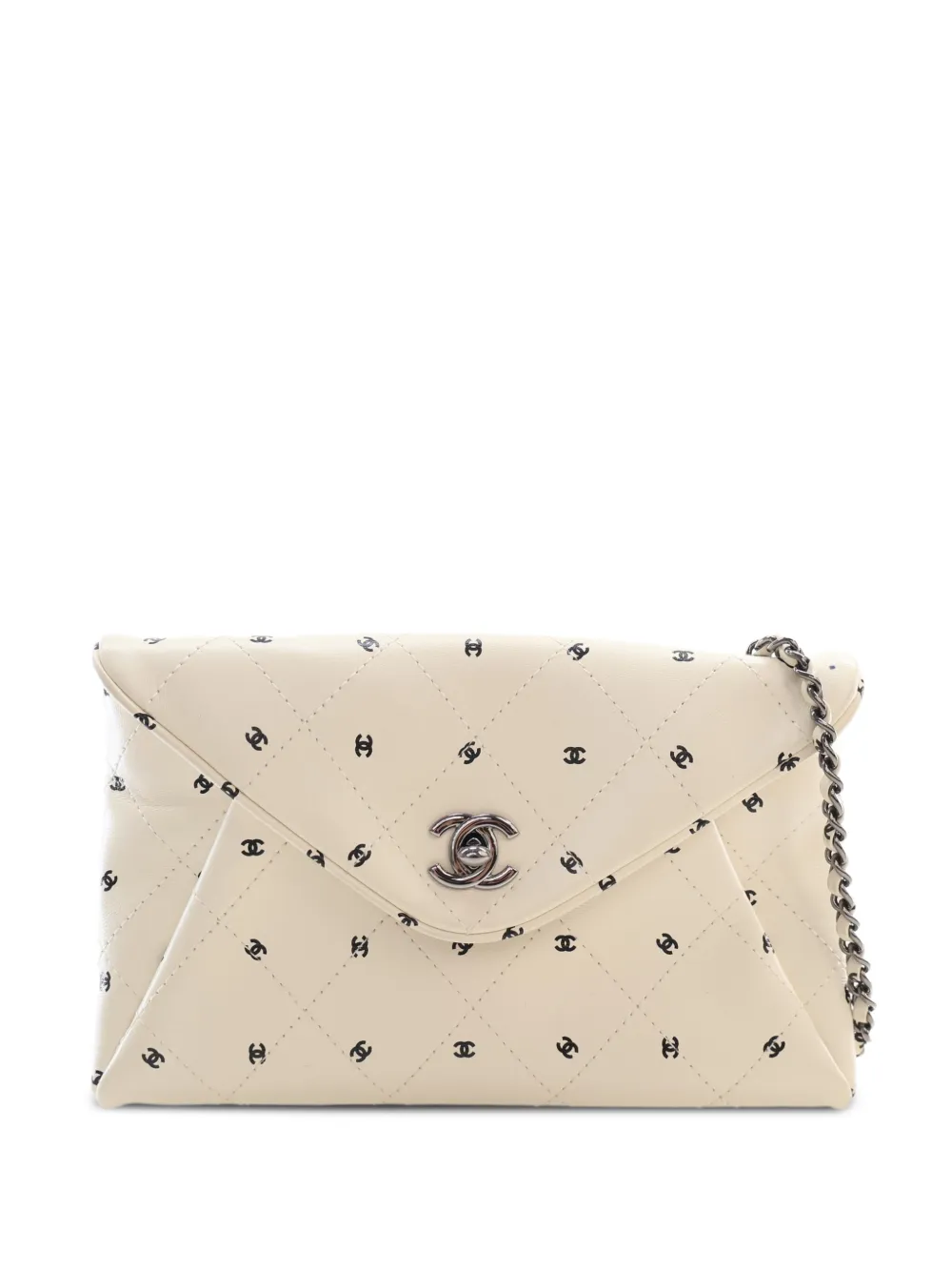 CHANEL Pre-Owned 2021-2026 Quilted Lambskin CC Print Envelope Clutch with Chain crossbody bag - Bianco