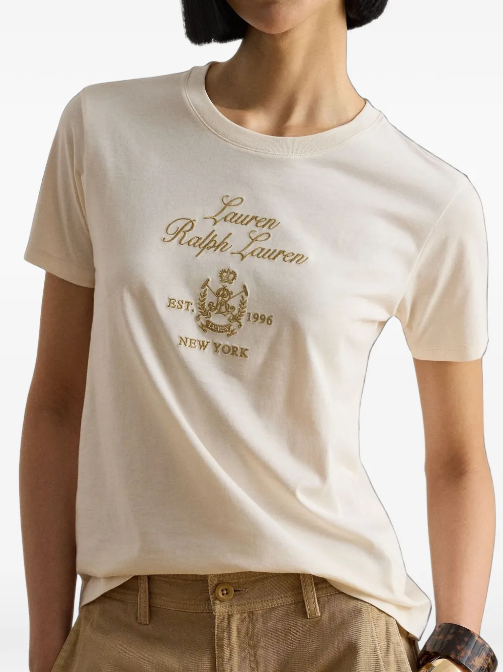 Lauren Ralph Lauren T-shirt met geborduurd logo Beige
