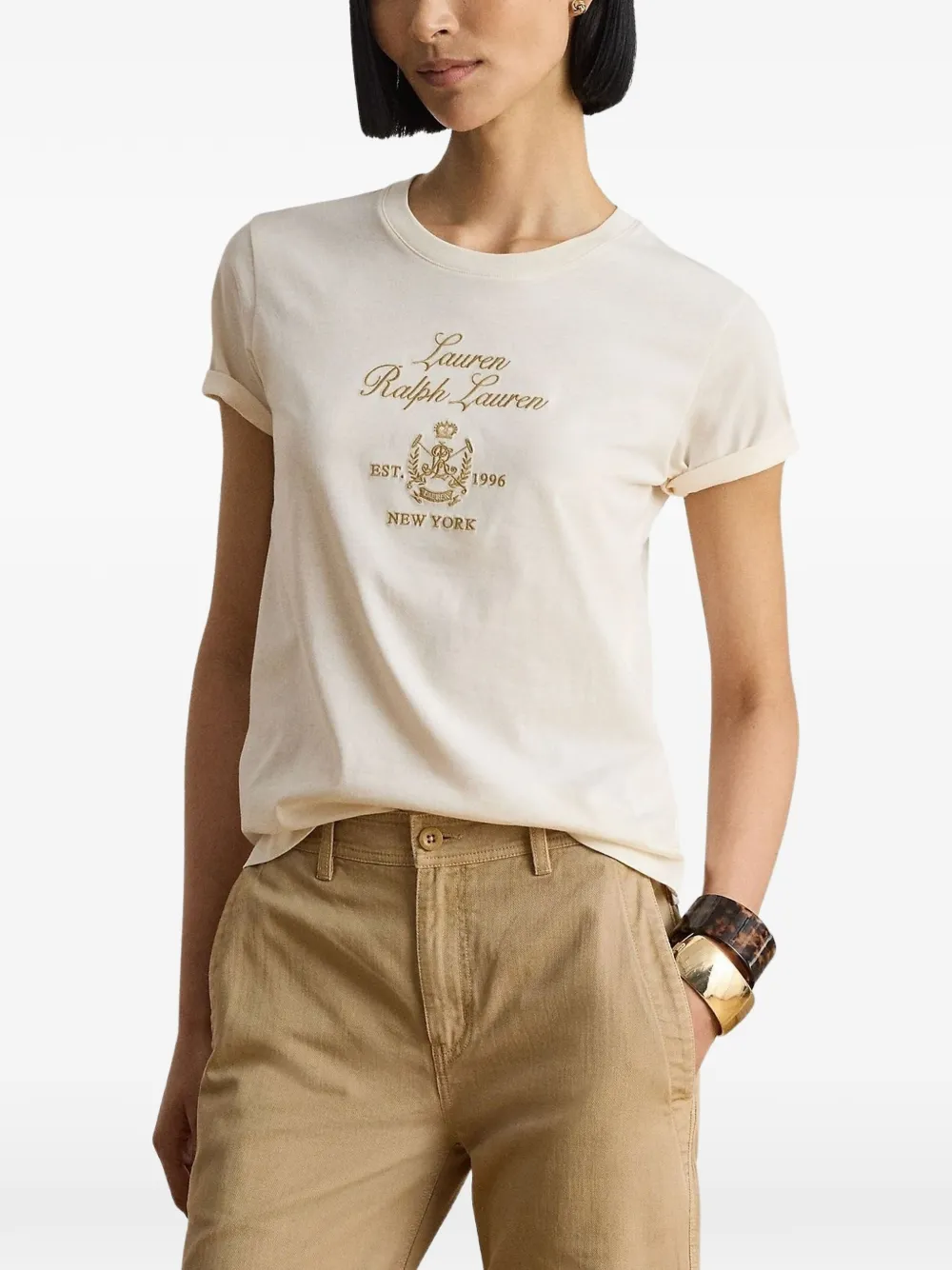 Lauren Ralph Lauren T-shirt met geborduurd logo Beige