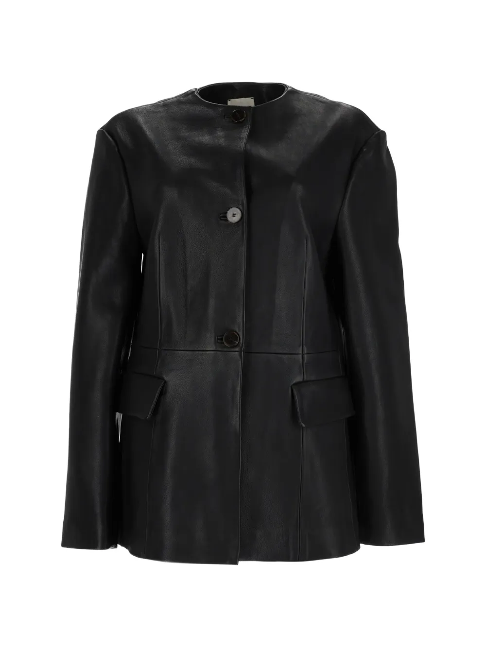 Alysi button-fastening leather jacket Zwart