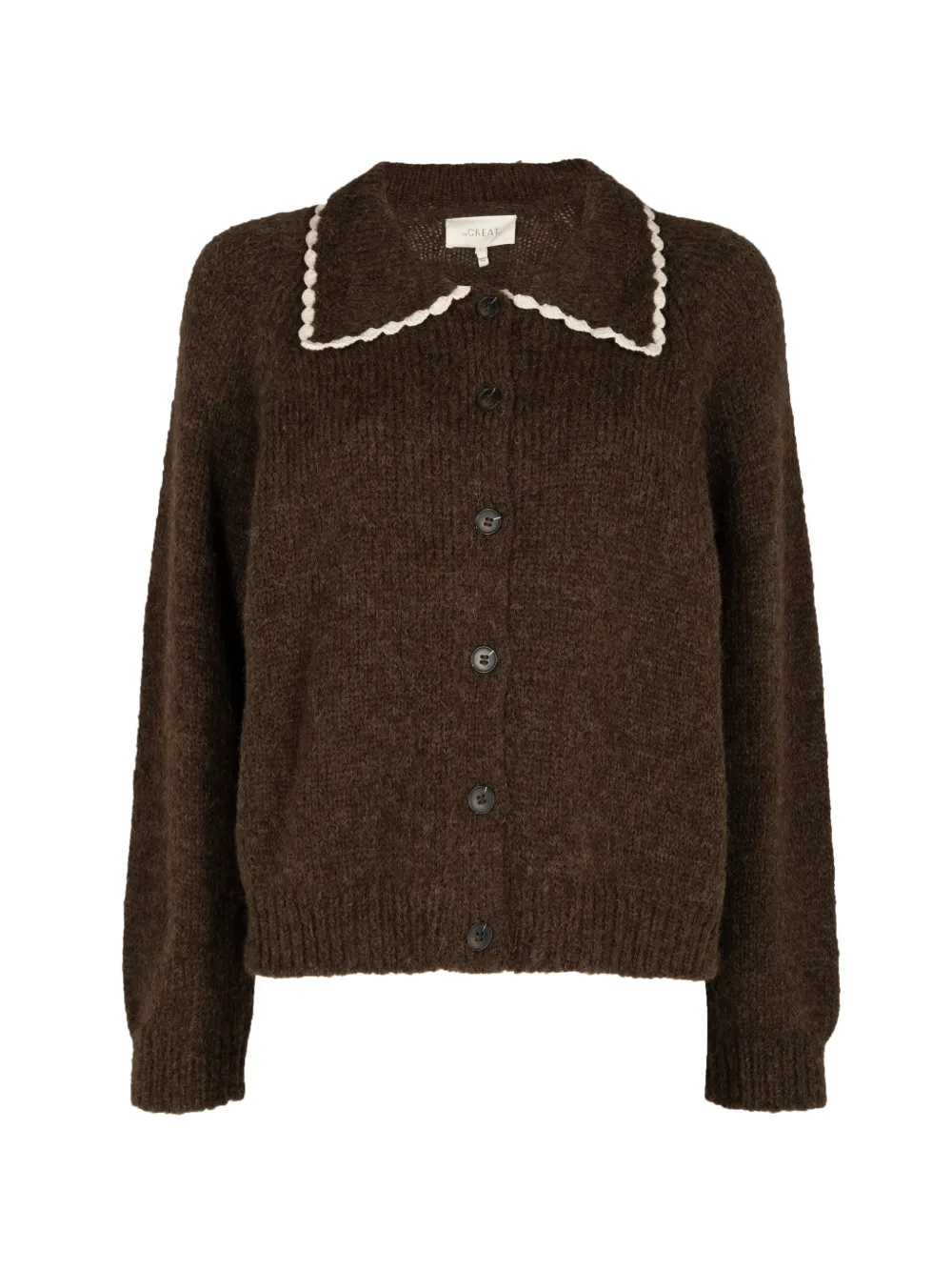 The Great. crochet-trim collar cardigan - Marron