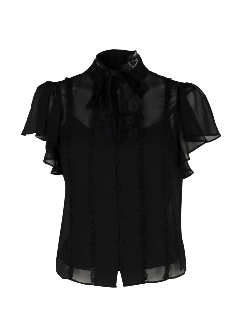 Cinq A Sept Virelle lace-trimmed pussy-bow shirt - Noir Cinq A Sept Virelle lace-trimmed pussy-bow shirt - Noir