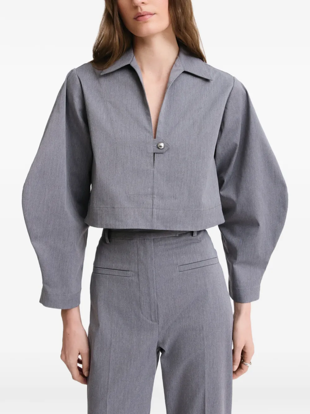 Matthew Bruch cropped puff-sleeve top - Grigio