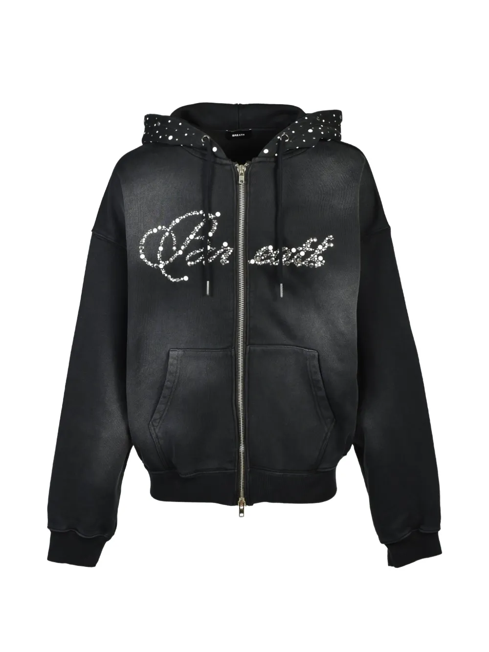 BREATH rhinestone-embellished faded hoodie - Black