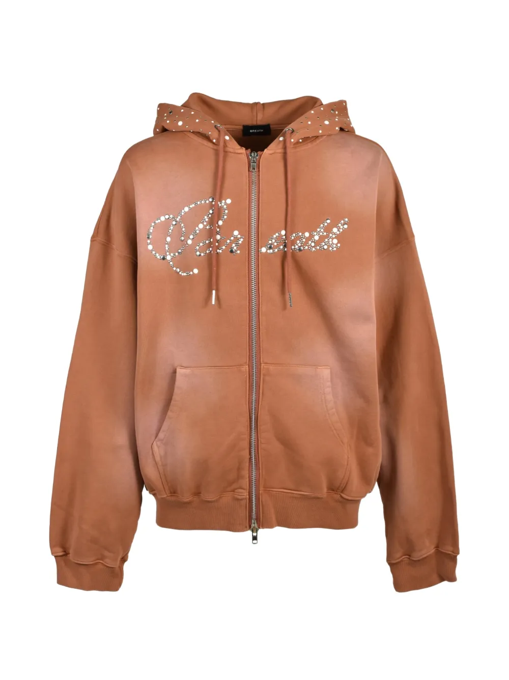 BREATH rhinestone-embellished faded hoodie - Orange