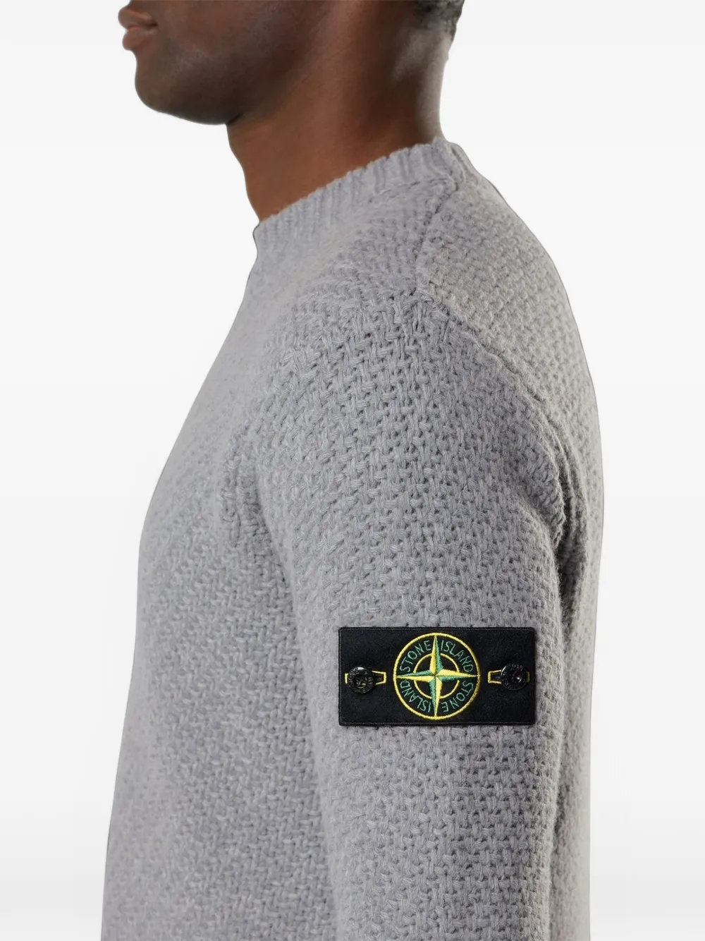 Stone Island Wafelgebreide trui met Compass-patch Grijs
