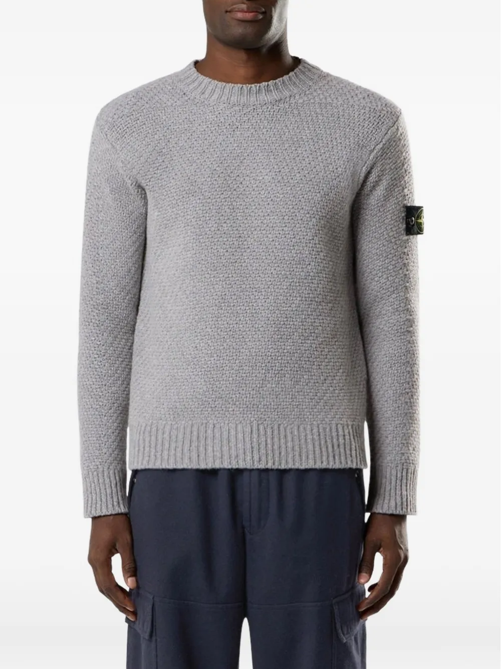 Stone Island Compass-patch waffle-knit sweater - Gris Stone Island Compass-patch waffle-knit sweater - Gris
