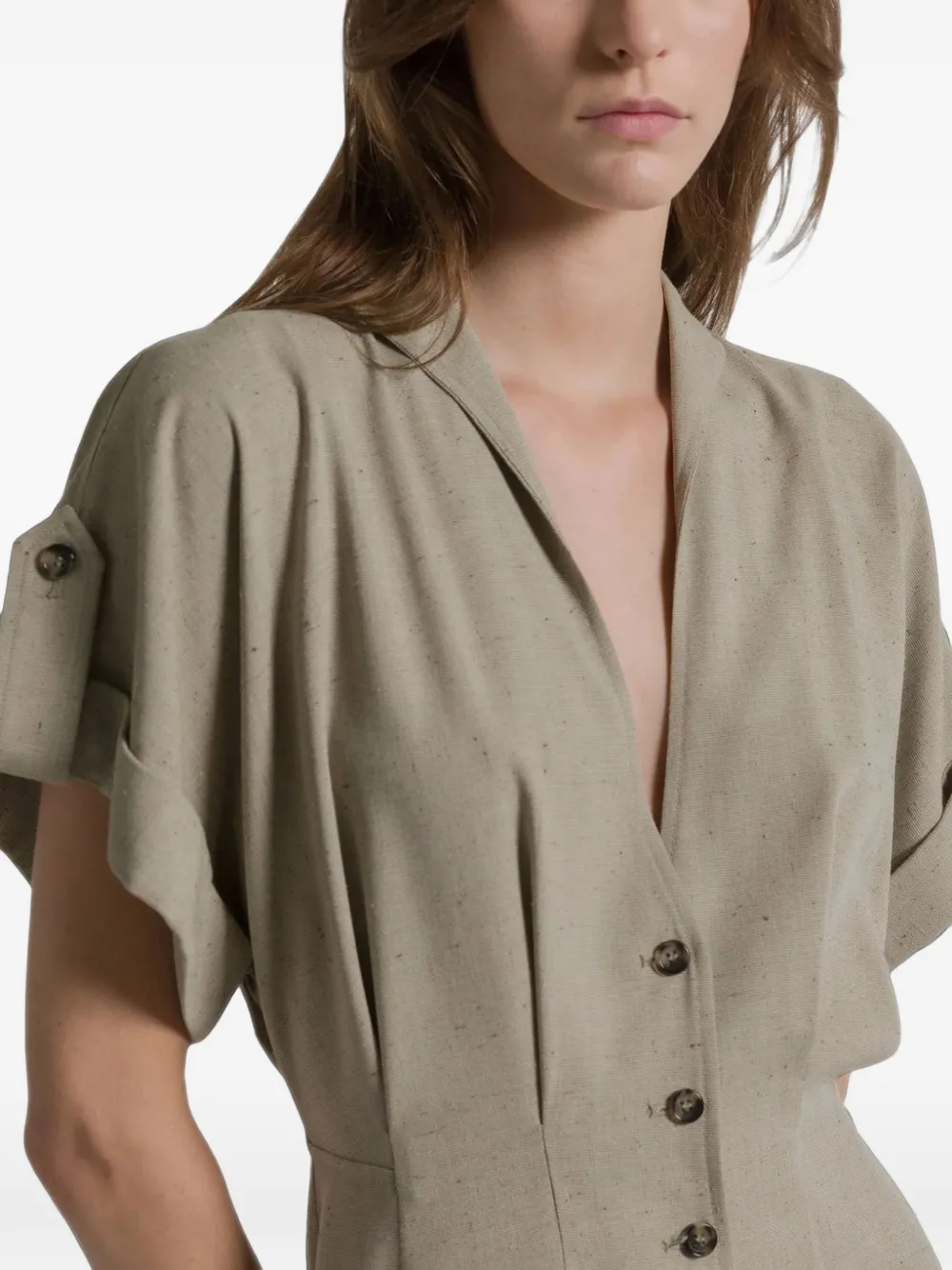 Alberta Ferretti Midi-jurk met knopen en korte mouwen Groen