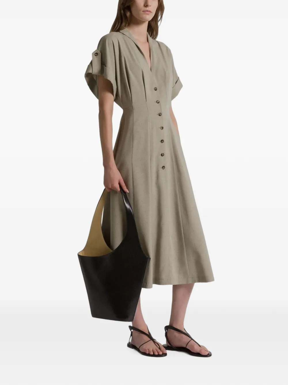 Alberta Ferretti Midi-jurk met knopen en korte mouwen Groen