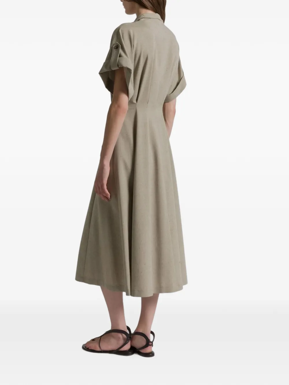 Alberta Ferretti Midi-jurk met knopen en korte mouwen Groen