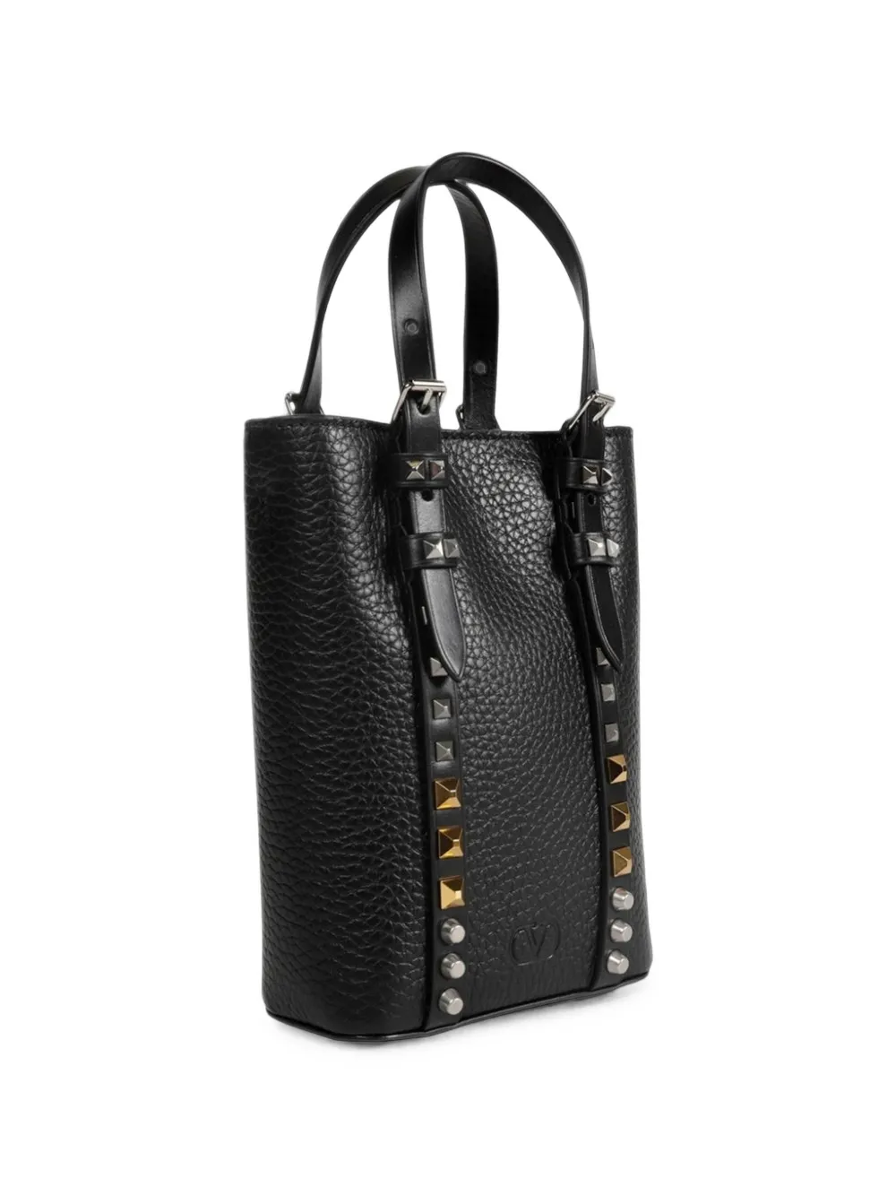 Valentino Garavani Rockstud schoudertas van leer met textuur Zwart